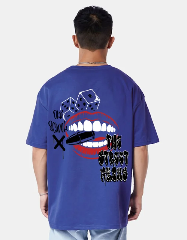 Men's Shirts with Surplice HemlinesOLD SCHOOL Blue Oversized Back Graphic Printed Tshirt