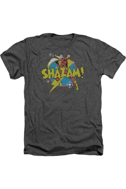 Men's Shirts with Logo EmbossmentsDC Comics Shazam Power Bolt Adult Heather Tee / T-Shirt Men's Shirts with Logo EmbossmentsDC Comics Shazam Power Bolt Adult Heather Tee / T-Shirt