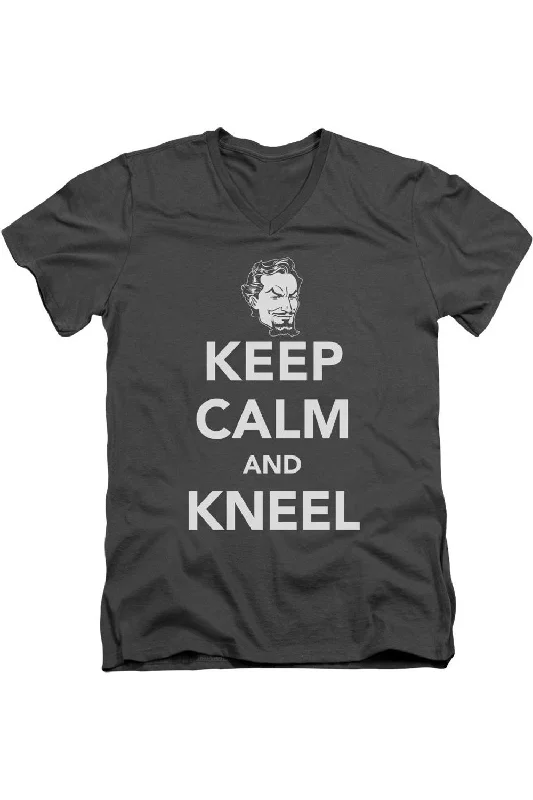 Men's Shirts with Moisture-Wicking FabricDC Comics Keep Calm And Kneel Short Sleeve Adult V Neck Tee / T-Shirt Men's Shirts with Moisture-Wicking FabricDC Comics Keep Calm And Kneel Short Sleeve Adult V Neck Tee / T-Shirt