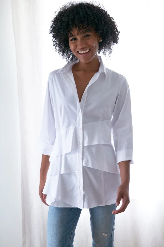 3/4 Sleeve Jenna White Shirt Silky Poplin