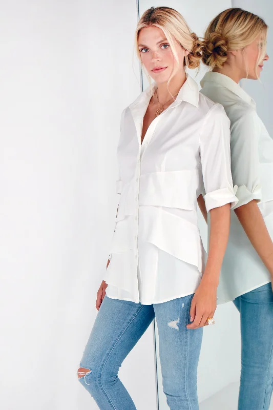 3/4 Sleeve Jenna White Shirt Silky Poplin