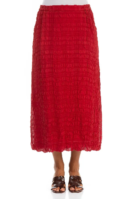 A-line Red Textured Silk Skirt