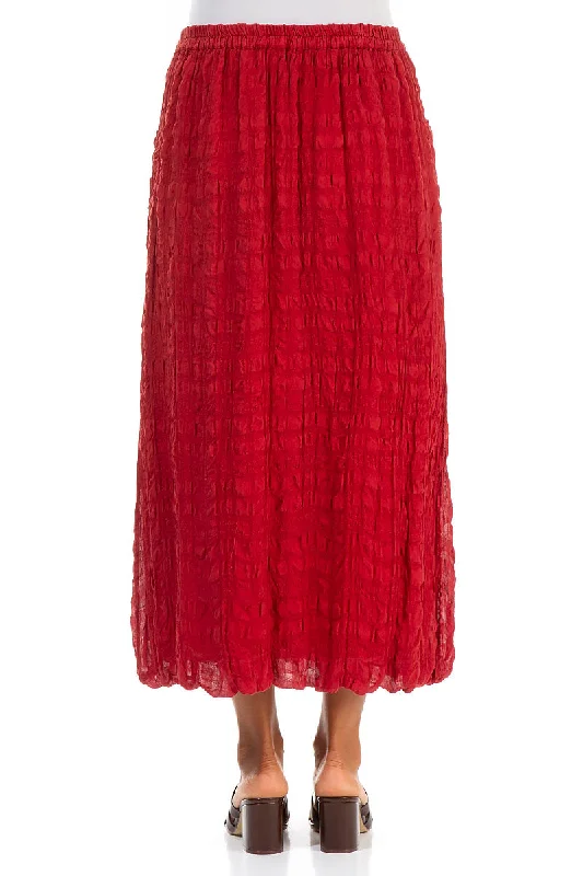 A-line Red Textured Silk Skirt