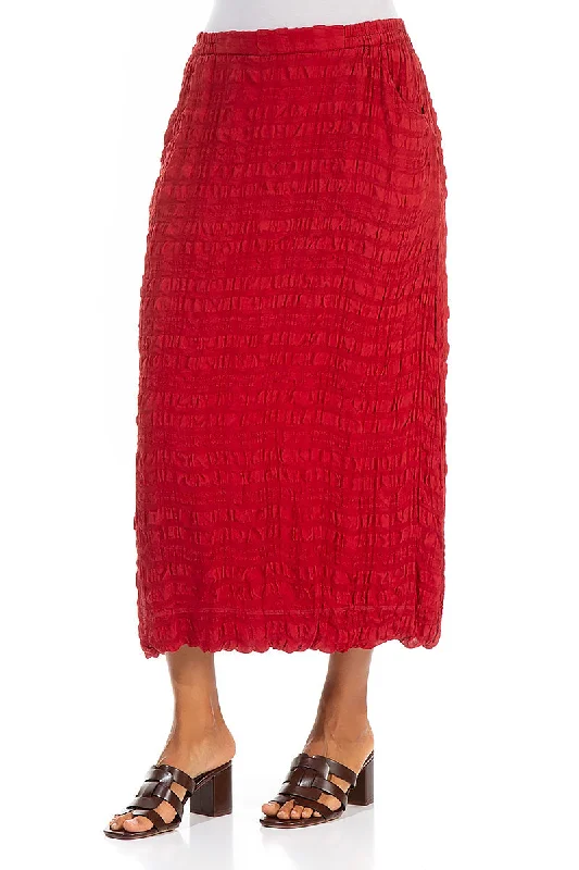 A-line Red Textured Silk Skirt