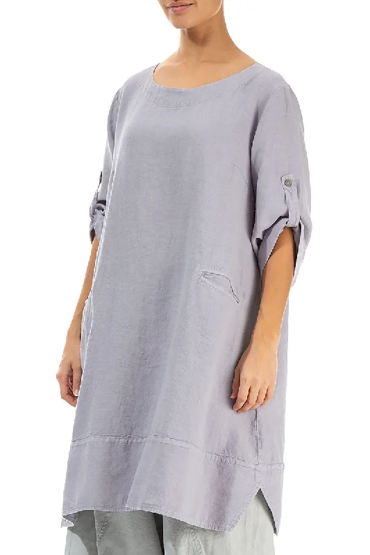 Adjustable Sleeves Lilac Grey Linen Tunic