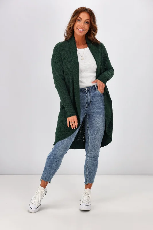 Alpine By Shine On Piccolo Merino Longline Scooped Hem Cardigan Olive