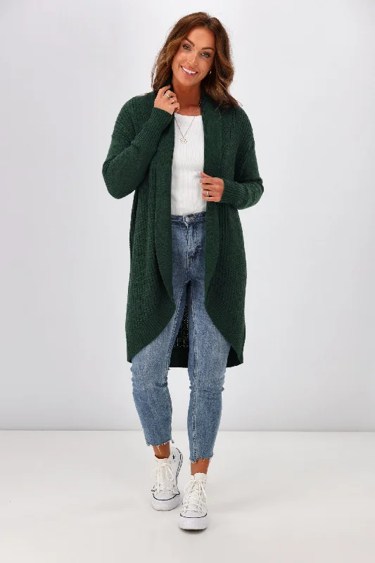 Alpine By Shine On Piccolo Merino Longline Scooped Hem Cardigan Olive