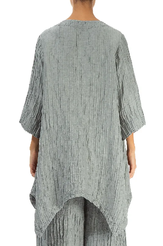 Asymmetric Crinkled Sage Silk Linen Tunic