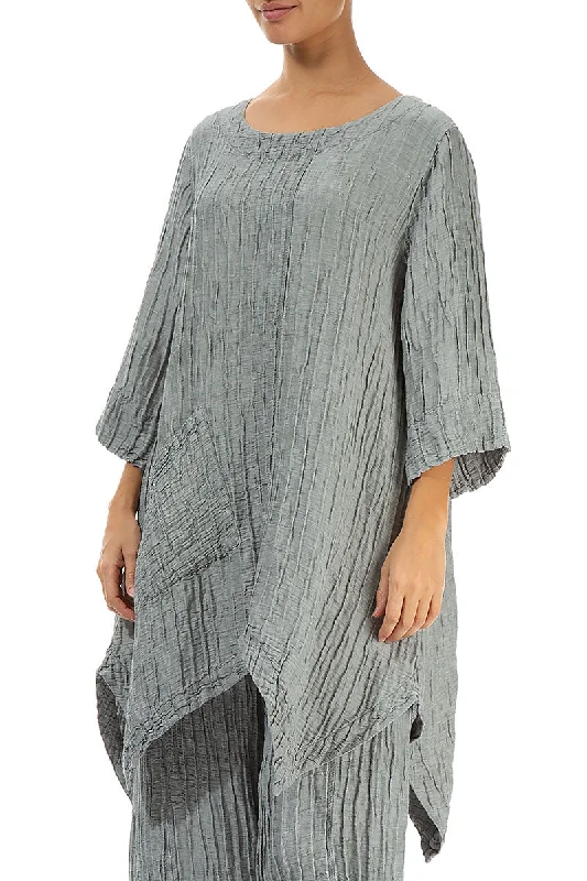 Asymmetric Crinkled Sage Silk Linen Tunic