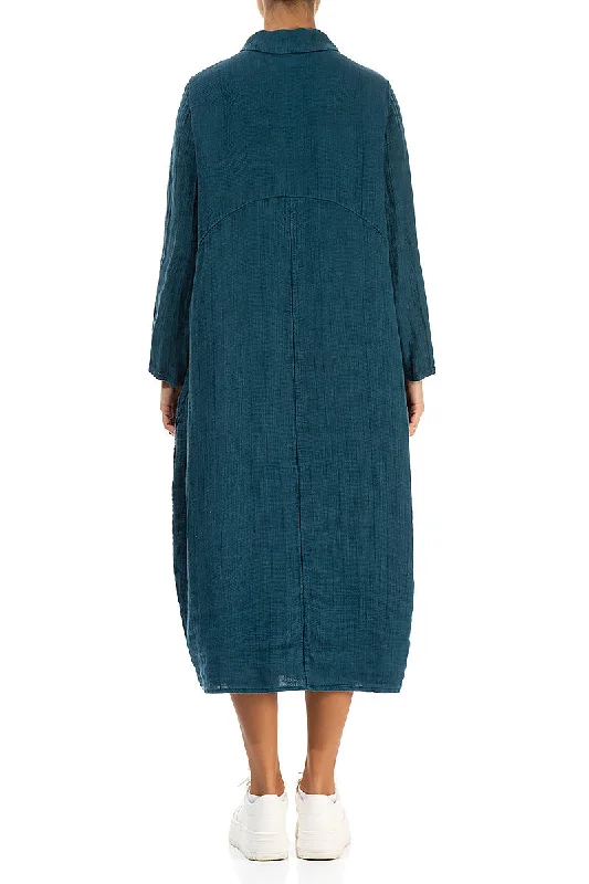 Balloon Dark Teal Textured Linen Jacket Dress