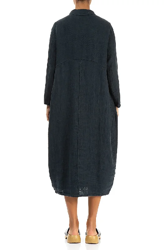 Balloon Graphite Textured Linen Jacket Dress