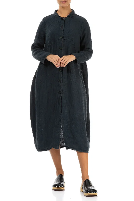 Balloon Graphite Textured Linen Jacket Dress