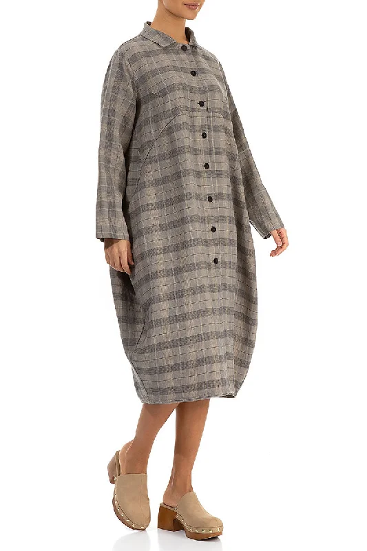 Balloon Greige Check Linen Jacket Dress