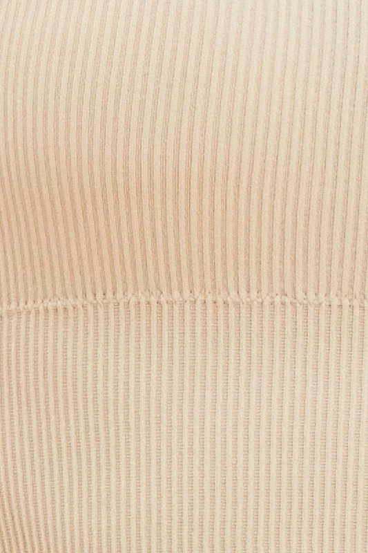 Beige Bone Seamless Tank Top Scoop Neck Rib Crop