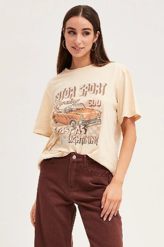 Beige Oversized T Shirt