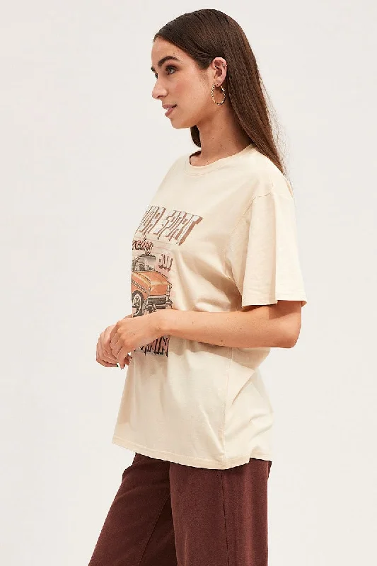 Beige Oversized T Shirt