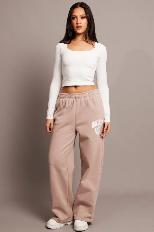 Beige Track Pants Wide Leg