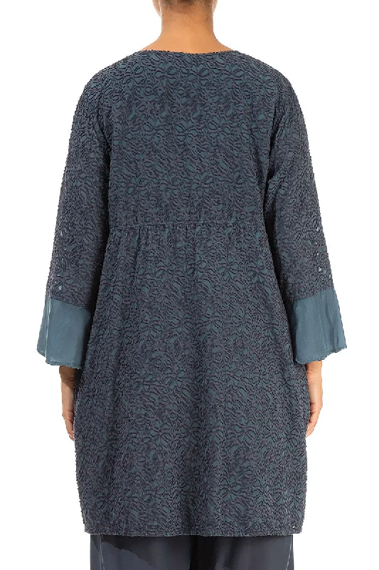 Bell Sleeve Floral Graphite Silk Tunic