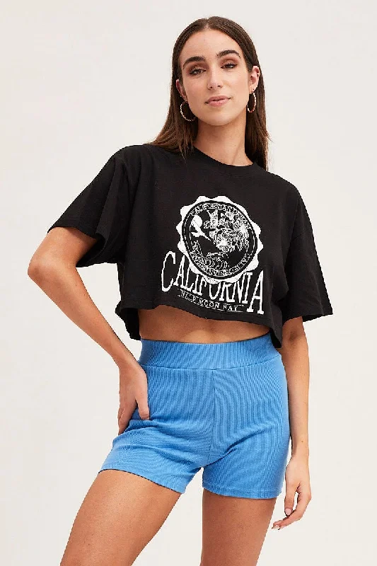 Black Crew Cropped Graphic T-Shirt