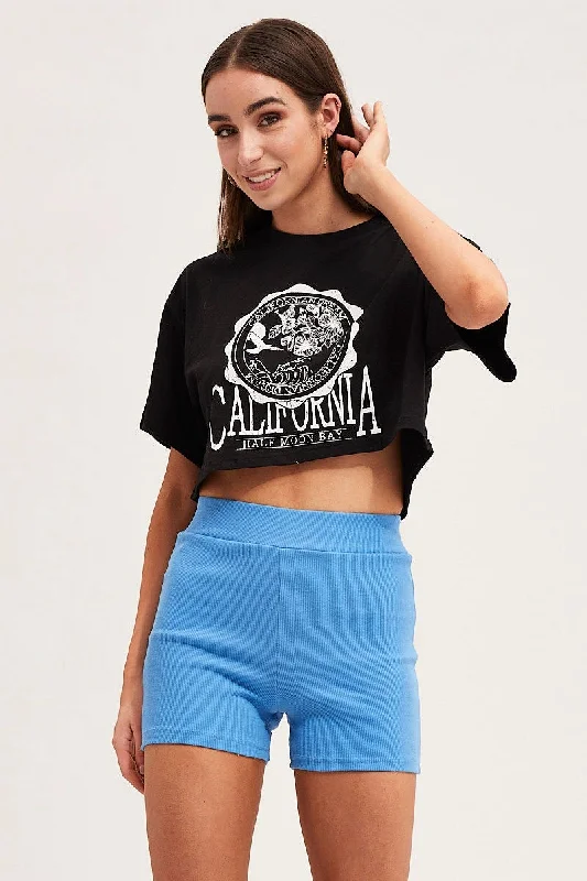 Black Crew Cropped Graphic T-Shirt