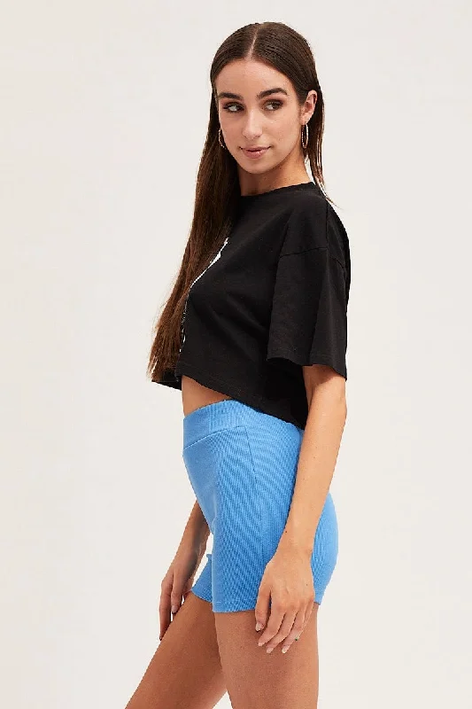 Black Crew Cropped Graphic T-Shirt