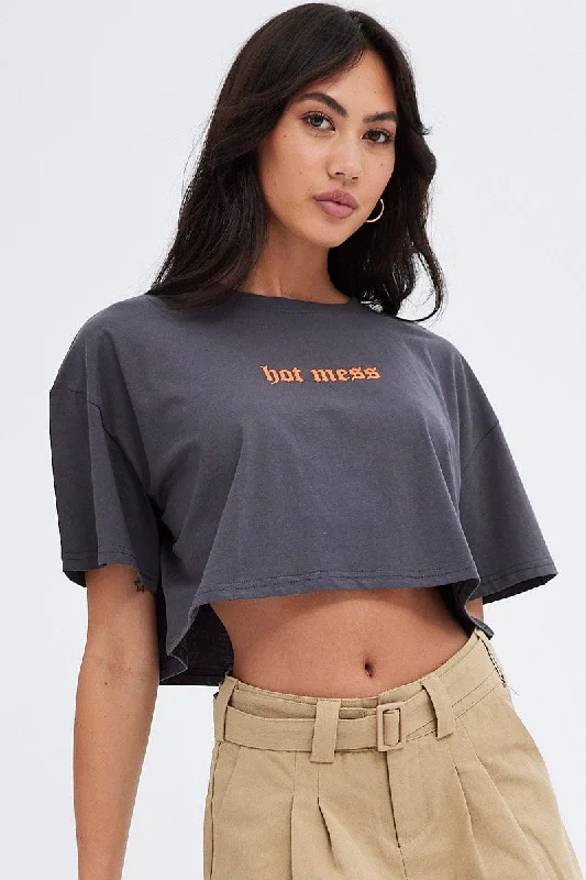 Black Crop T Shirt Hot Mess Graphic Tee