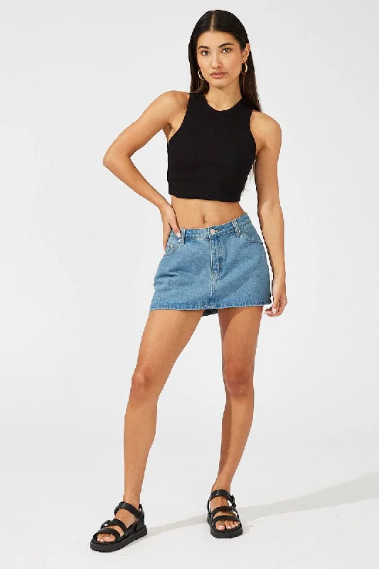 Black Crop Tank Top Crew neck