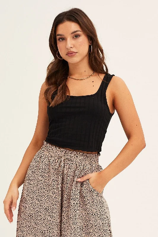 Black Crop Tank Top Scoop Neck