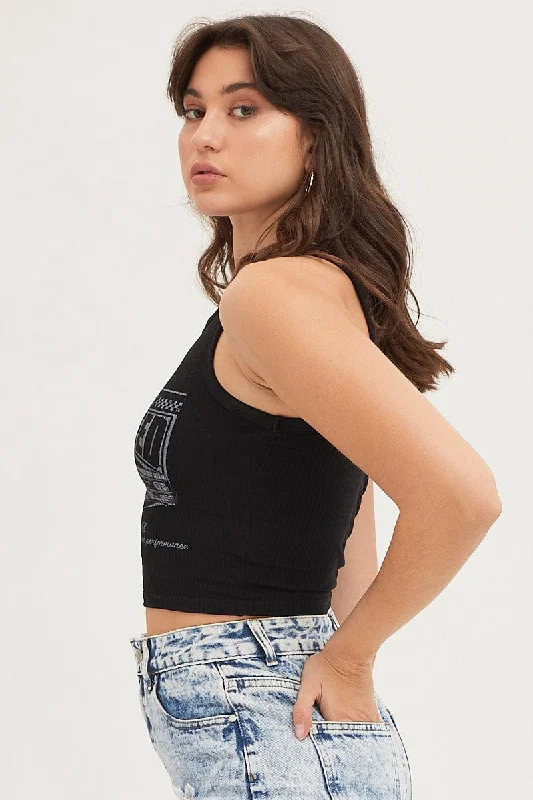 Black Cropped Crew Neck Tank