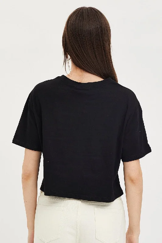 Black Graphic T Shirt Short Sleeve Crop