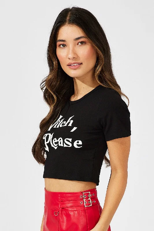 Black Halloween Tee Witch Slogan Crop Baby Tshirt