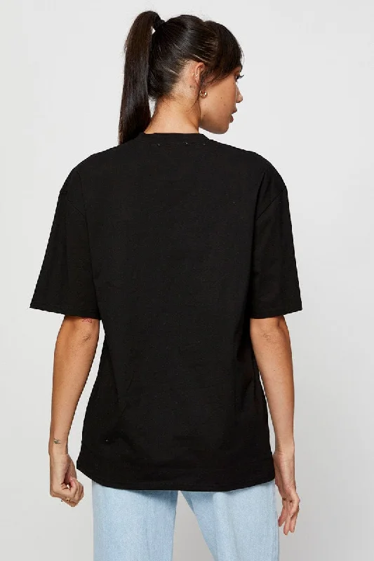 Black Jersey T Shirt Short Sleeve Embroided