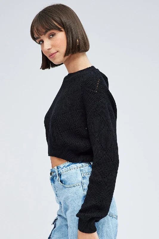 Black Knit Jumper Long Sleeve Crew Neck