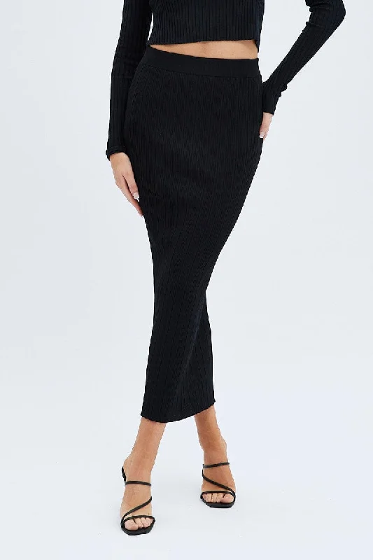 Black Knit Skirt High Rise Maxi