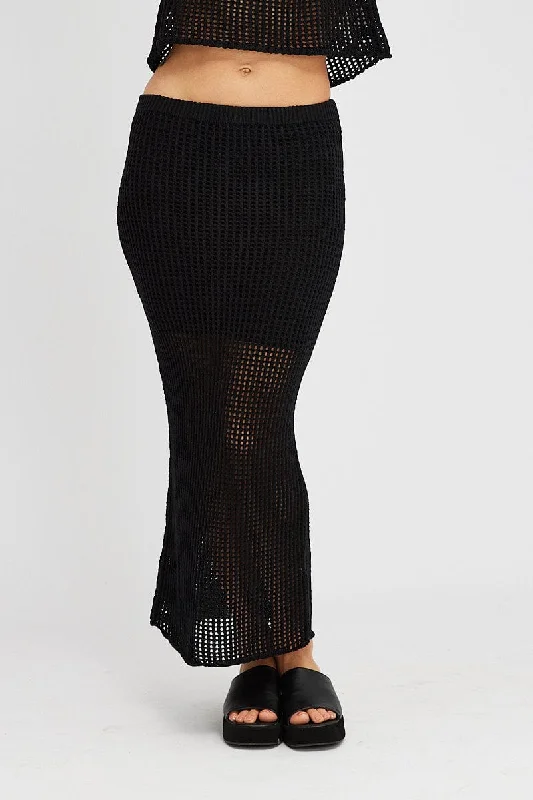 Black Knit Skirt Midi Crochet