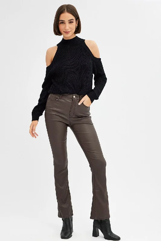 Black Knit Top Long Sleeve Cut Out