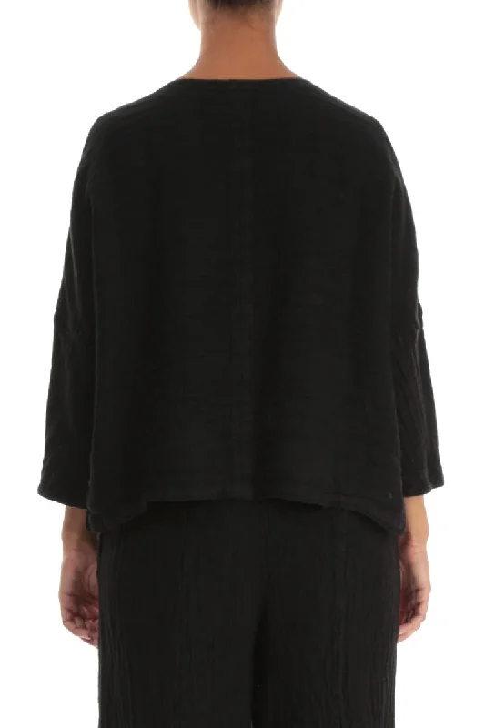 Black Mélange Linen Jacket Blouse