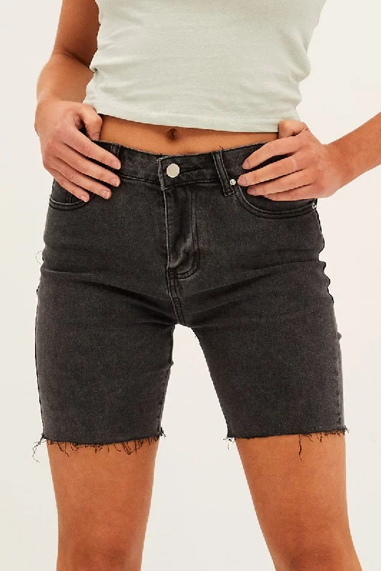 Black Mid Rise Denim Shorts