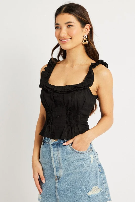 Black Ruffle Top Sleeveless