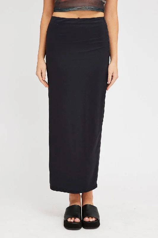 Black Supersoft Maxi Skirt Side Split