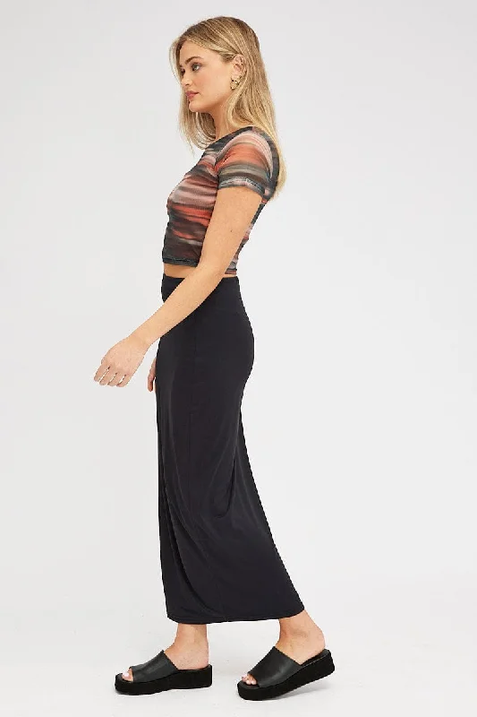 Black Supersoft Maxi Skirt Side Split