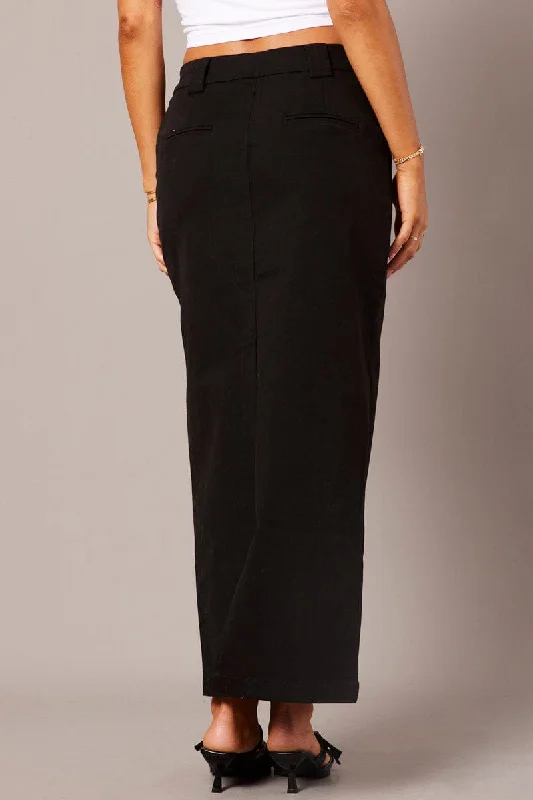 Black Tailored Skirt Midi Mid Rise