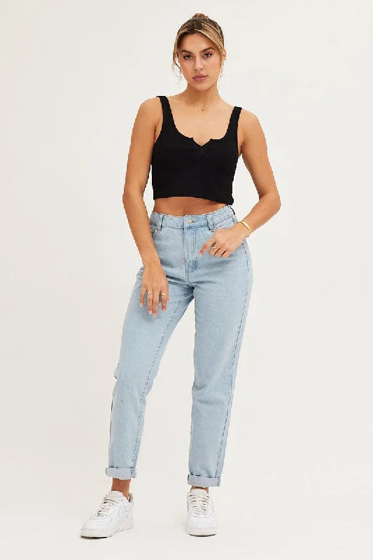 Black Tank Rib Notch Cropped Rib