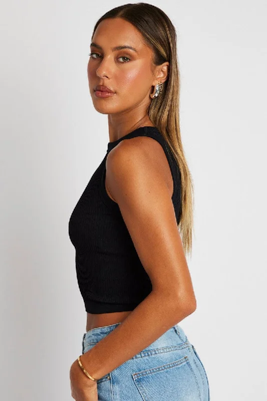 Black Tank Top Crew Neck Seamless