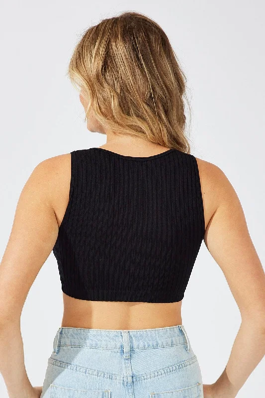 Black Tank Top Crew Neck Seamless