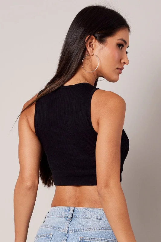 Black Tank Top Crew Neck Seamless