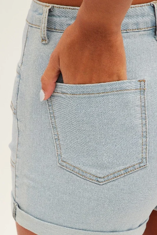 Blue Cargo Denim Shorts High Rise