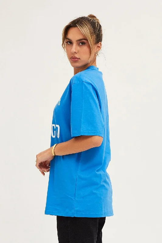 Blue Crew Neck Oversized Tee