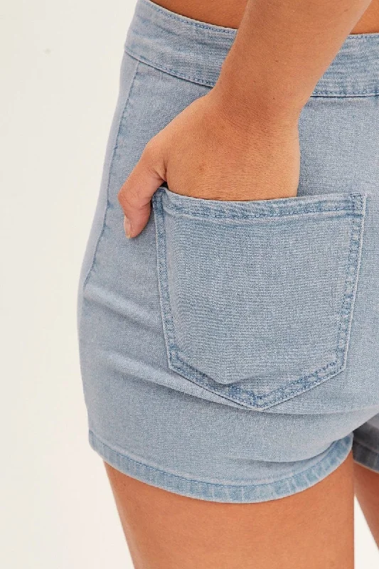 Blue Denim Shorts High Rise Skinny