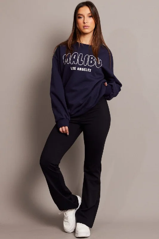 Blue Graphic Sweater Long Sleeve